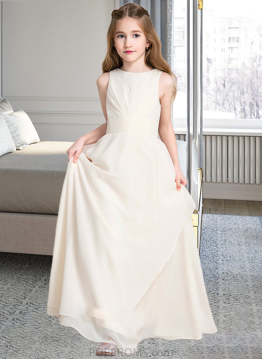 Haley A-Line Scoop Neck Floor-Length Chiffon Junior Bridesmaid Dress With Cascading Ruffles PP6P0013394