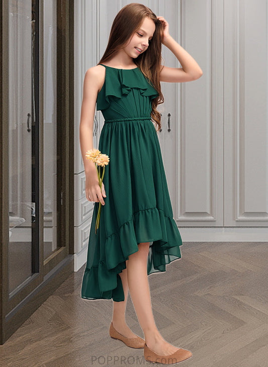 Gia A-Line Scoop Neck Asymmetrical Chiffon Junior Bridesmaid Dress With Cascading Ruffles PP6P0013395