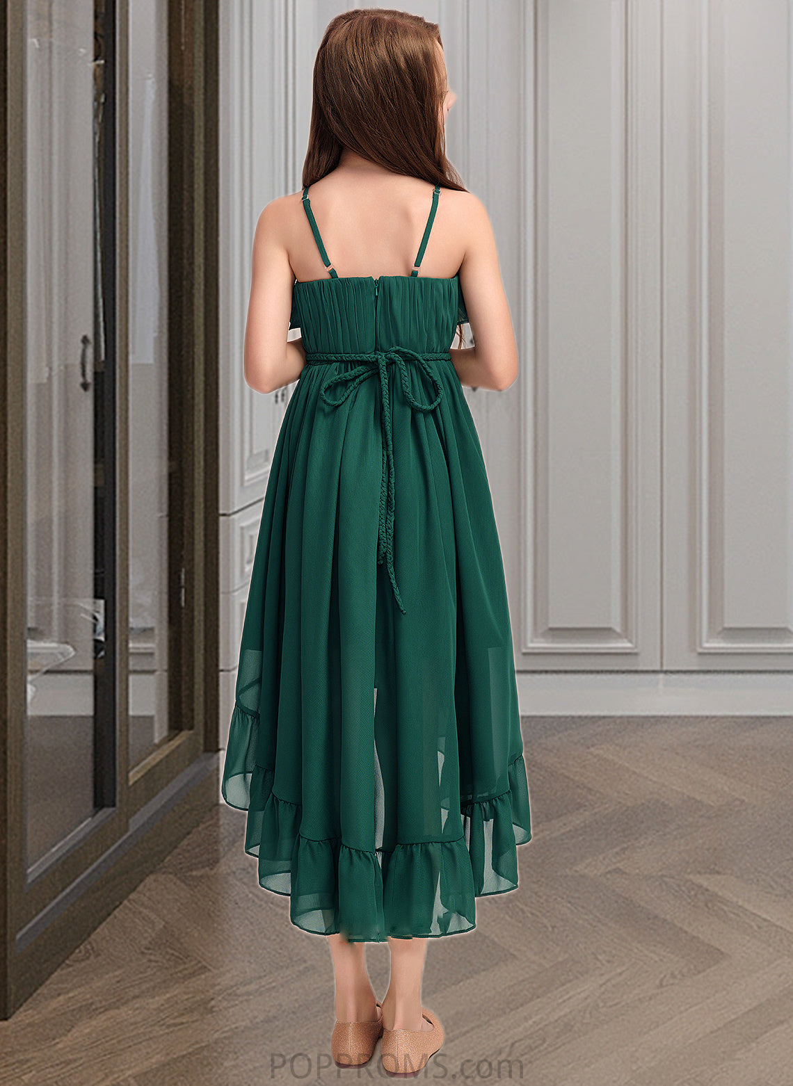 Gia A-Line Scoop Neck Asymmetrical Chiffon Junior Bridesmaid Dress With Cascading Ruffles PP6P0013395