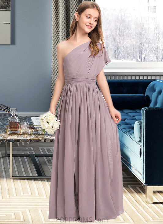 Taliyah A-Line One-Shoulder Floor-Length Chiffon Junior Bridesmaid Dress With Ruffle PP6P0013400