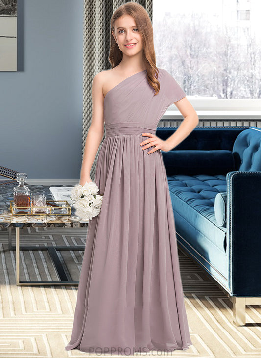 Taliyah A-Line One-Shoulder Floor-Length Chiffon Junior Bridesmaid Dress With Ruffle PP6P0013400