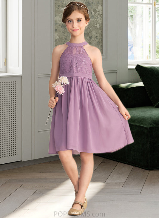 Kaylee A-Line Scoop Neck Knee-Length Chiffon Lace Junior Bridesmaid Dress PP6P0013401