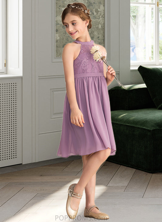 Kaylee A-Line Scoop Neck Knee-Length Chiffon Lace Junior Bridesmaid Dress PP6P0013401