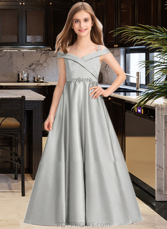 Evelyn Ball-Gown/Princess Off-the-Shoulder Floor-Length Satin Junior Bridesmaid Dress PP6P0013404