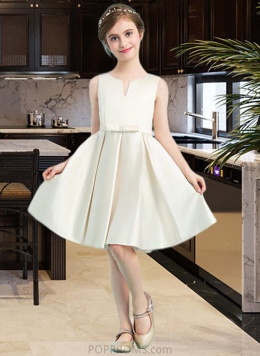 Meredith A-Line Scoop Neck Knee-Length Satin Junior Bridesmaid Dress With Bow(s) PP6P0013411