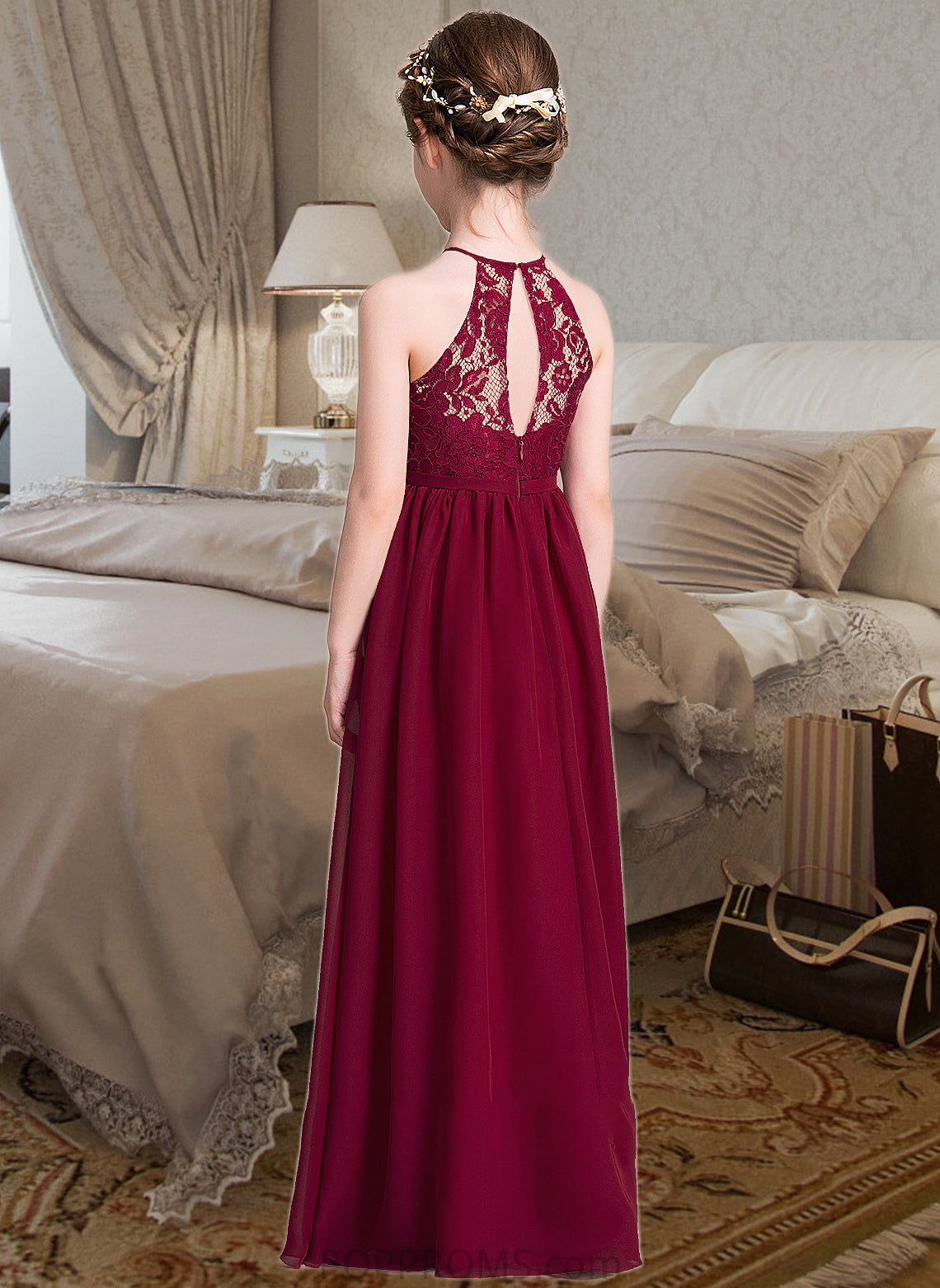 Vera A-Line Scoop Neck Floor-Length Chiffon Junior Bridesmaid Dress PP6P0013412