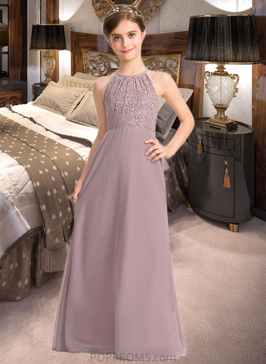 Ellen A-LineScoopNeckFloor-LengthChiffonLaceJuniorBridesmaidDressWithRuffle#173272 PP6P0013416