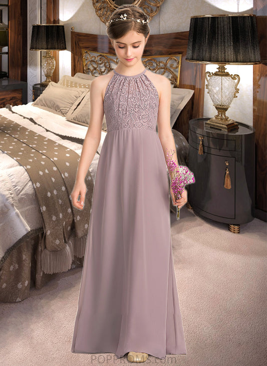 Ellen A-LineScoopNeckFloor-LengthChiffonLaceJuniorBridesmaidDressWithRuffle#173272 PP6P0013416