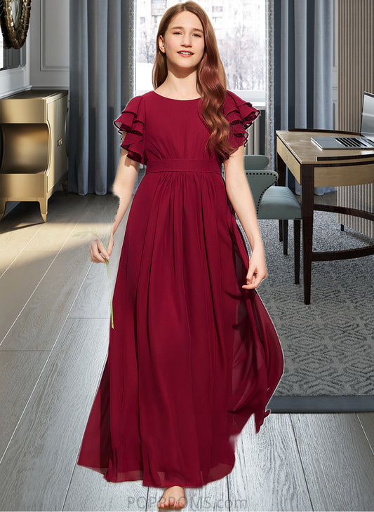 Giana A-Line Scoop Neck Floor-Length Chiffon Junior Bridesmaid Dress With Cascading Ruffles PP6P0013417