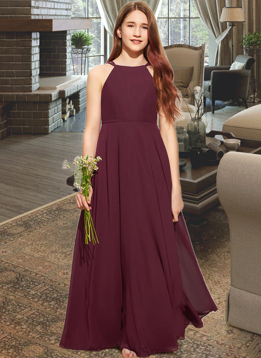 Salome A-Line Scoop Neck Floor-Length Chiffon Junior Bridesmaid Dress PP6P0013418