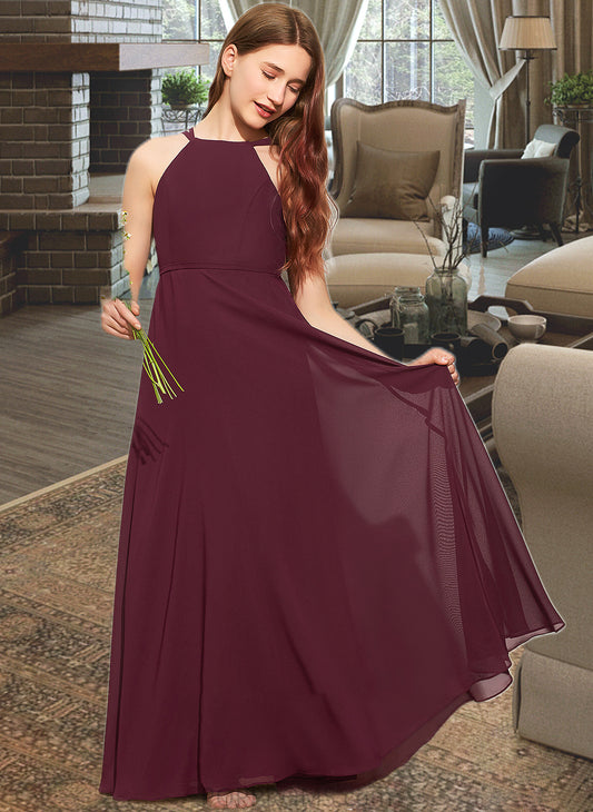 Salome A-Line Scoop Neck Floor-Length Chiffon Junior Bridesmaid Dress PP6P0013418