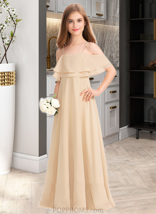 Phoenix A-Line Off-the-Shoulder Floor-Length Chiffon Junior Bridesmaid Dress With Cascading Ruffles PP6P0013419