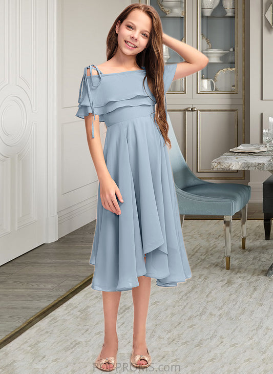 Thirza A-Line Off-the-Shoulder Asymmetrical Chiffon Junior Bridesmaid Dress With Cascading Ruffles PP6P0013420