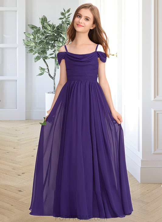 Emmalee A-Line Off-the-Shoulder Floor-Length Chiffon Junior Bridesmaid Dress With Ruffle PP6P0013421