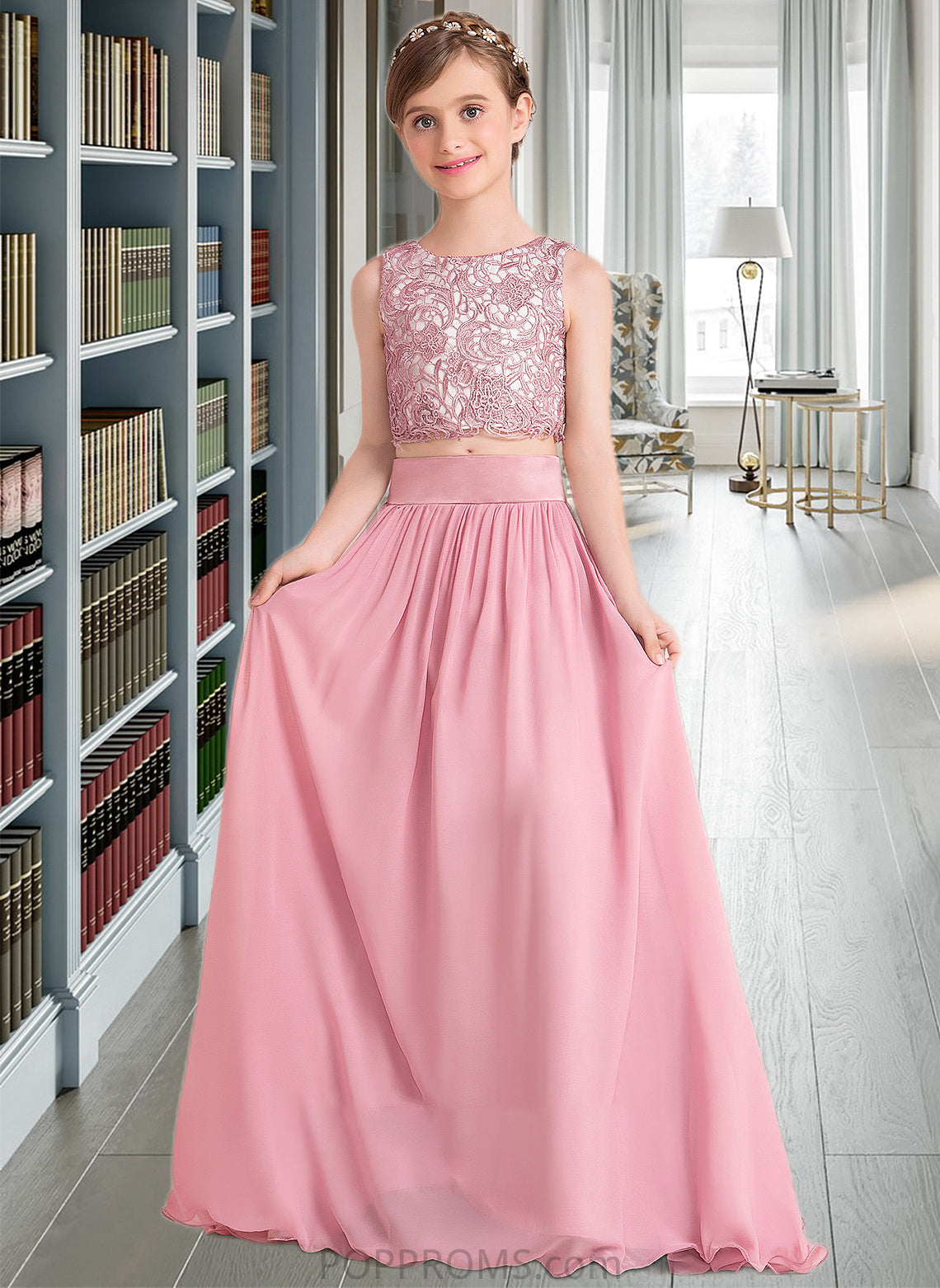 Quinn A-LineScoopNeckFloor-LengthChiffonJuniorBridesmaidDress#130498 PP6P0013424