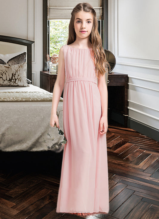 Lois A-Line Scoop Neck Floor-Length Chiffon Junior Bridesmaid Dress With Ruffle Split Front PP6P0013425