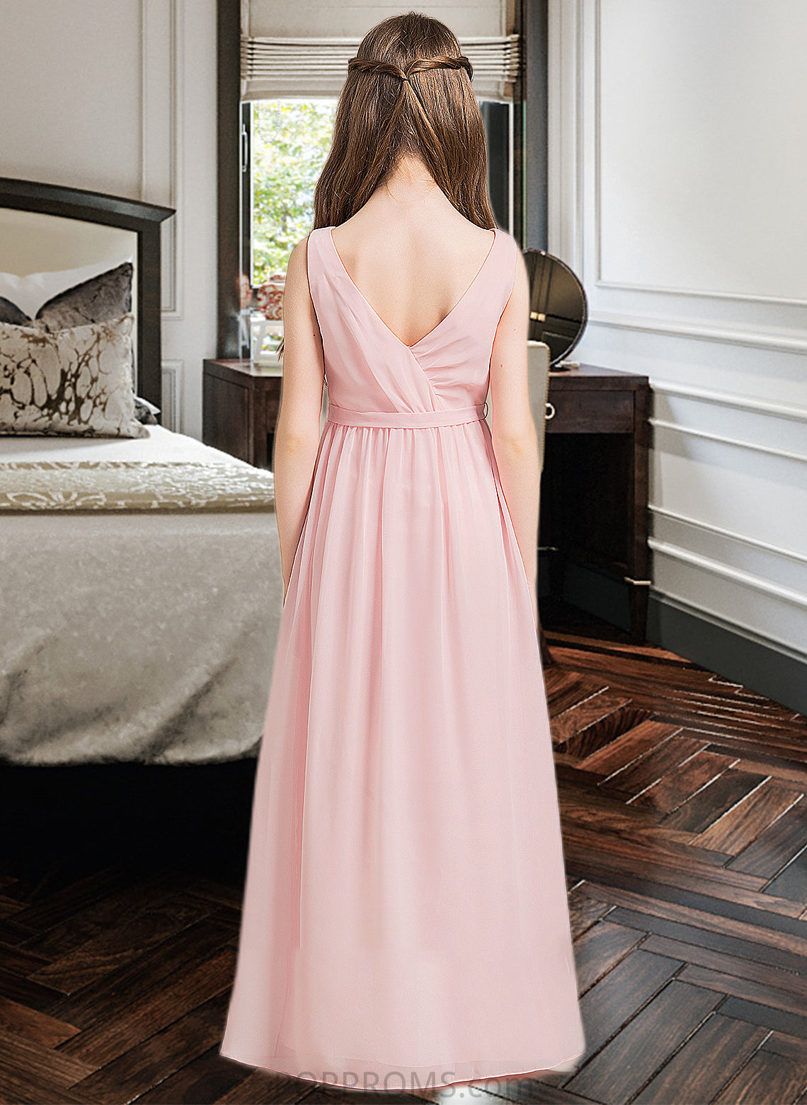 Lois A-Line Scoop Neck Floor-Length Chiffon Junior Bridesmaid Dress With Ruffle Split Front PP6P0013425