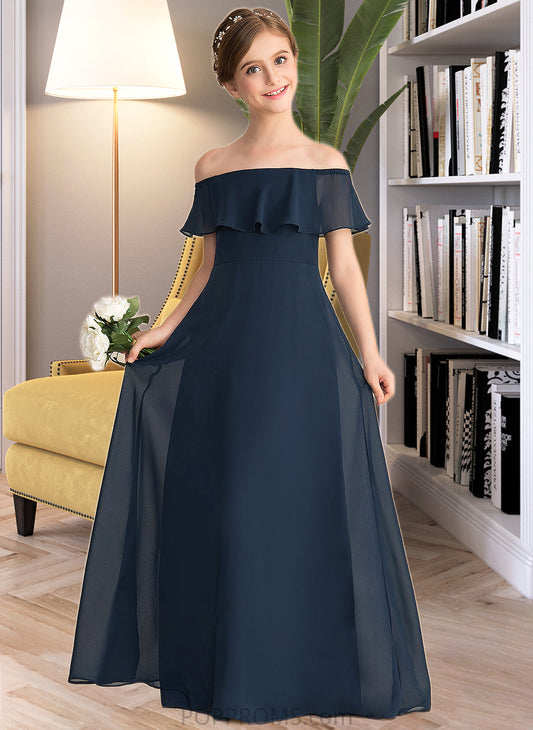 Lillianna A-Line Off-the-Shoulder Floor-Length Chiffon Junior Bridesmaid Dress With Cascading Ruffles PP6P0013431