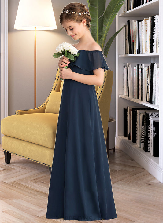 Lillianna A-Line Off-the-Shoulder Floor-Length Chiffon Junior Bridesmaid Dress With Cascading Ruffles PP6P0013431