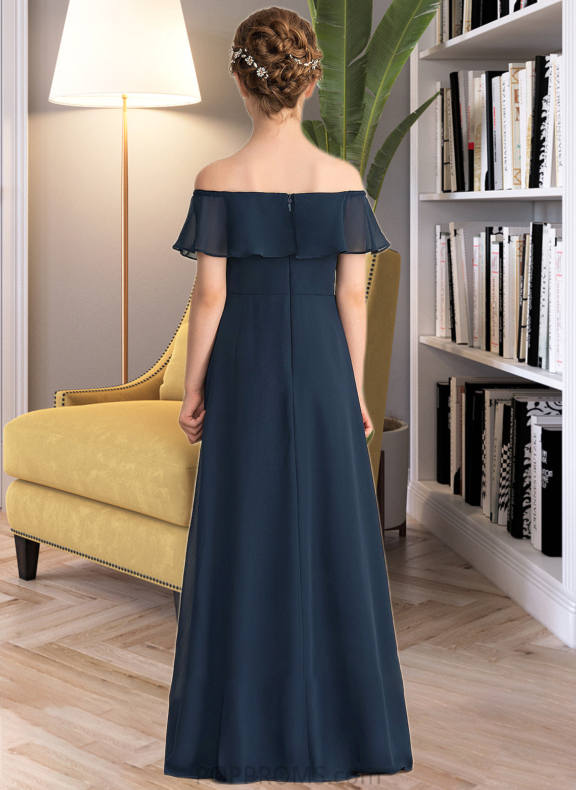 Lillianna A-Line Off-the-Shoulder Floor-Length Chiffon Junior Bridesmaid Dress With Cascading Ruffles PP6P0013431