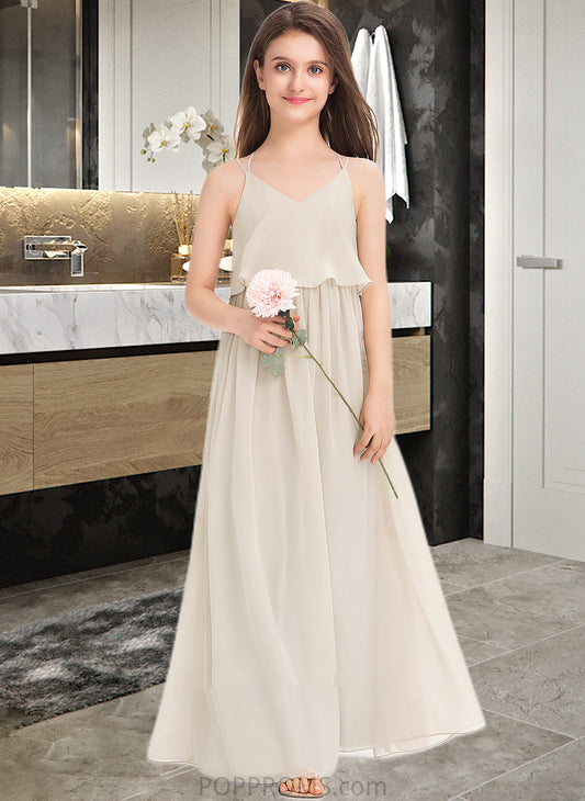 Natalee A-Line V-neck Floor-Length Chiffon Junior Bridesmaid Dress PP6P0013435