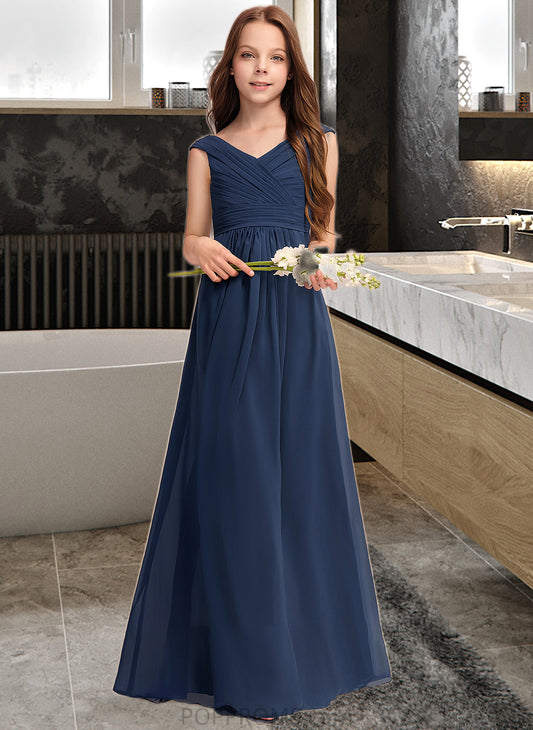 Madilyn A-Line Off-the-Shoulder Floor-Length Chiffon Junior Bridesmaid Dress With Ruffles PP6P0013436