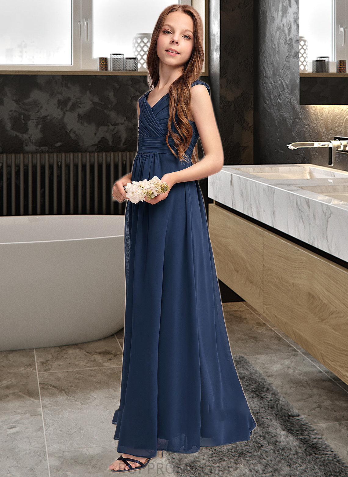 Madilyn A-Line Off-the-Shoulder Floor-Length Chiffon Junior Bridesmaid Dress With Ruffles PP6P0013436