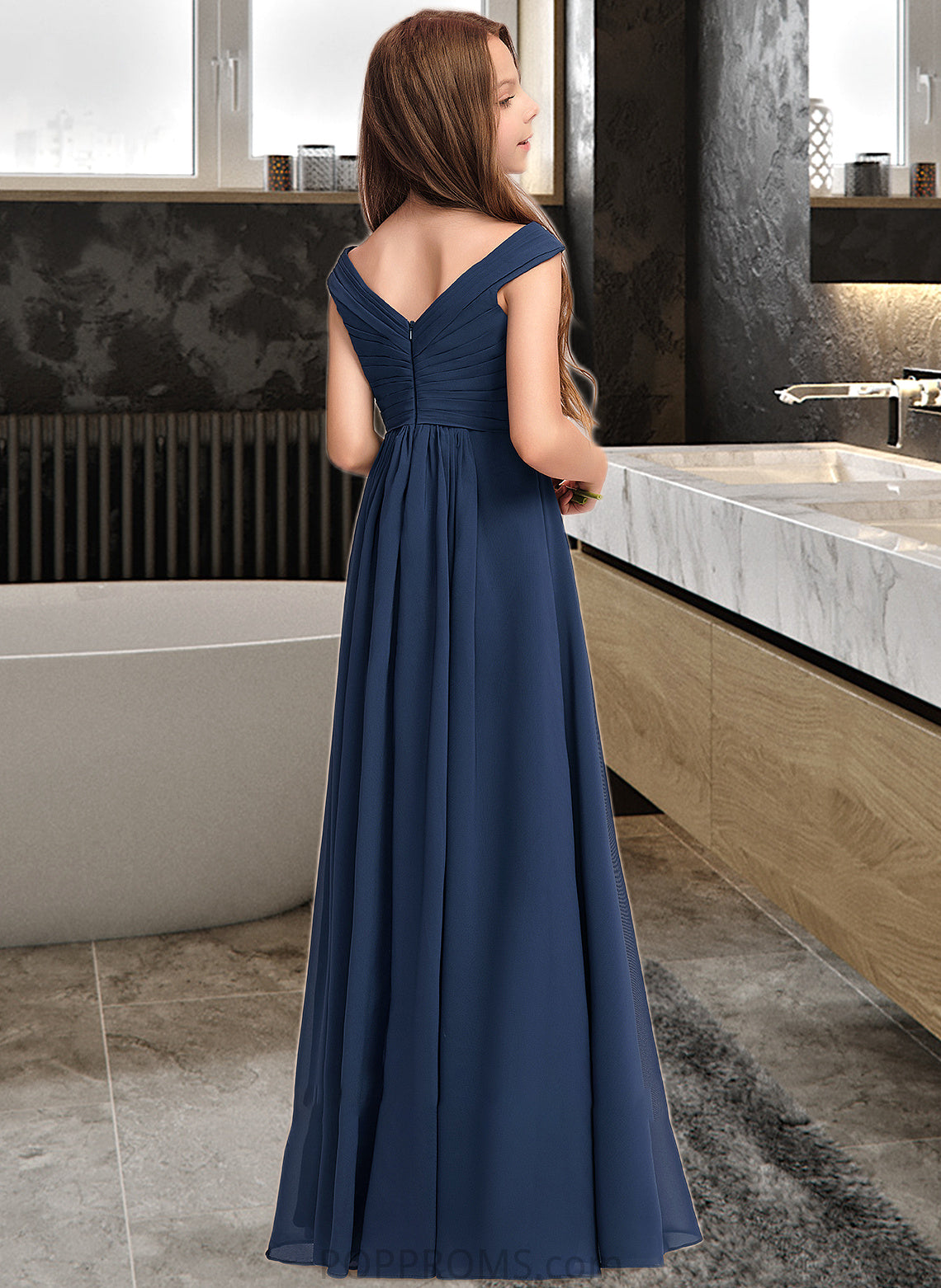 Madilyn A-Line Off-the-Shoulder Floor-Length Chiffon Junior Bridesmaid Dress With Ruffles PP6P0013436