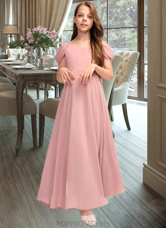 Tina A-Line V-neck Floor-Length Chiffon Junior Bridesmaid Dress With Ruffle PP6P0013437