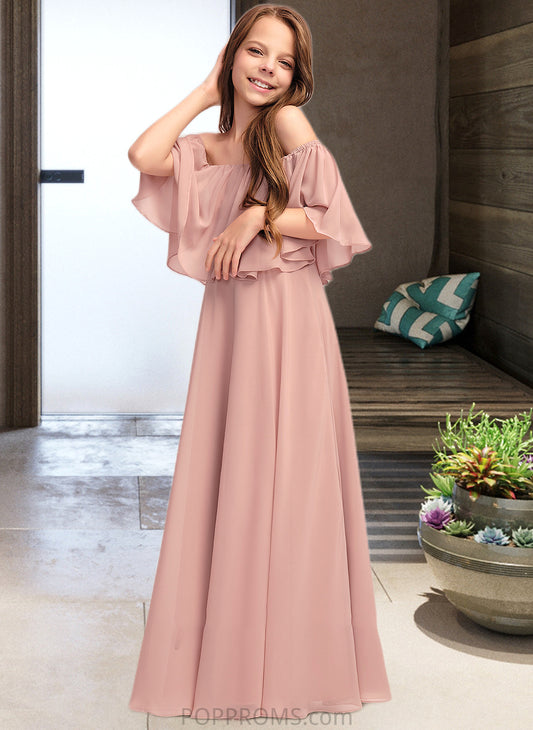 Maeve A-Line Off-the-Shoulder Floor-Length Chiffon Junior Bridesmaid Dress With Ruffle PP6P0013459