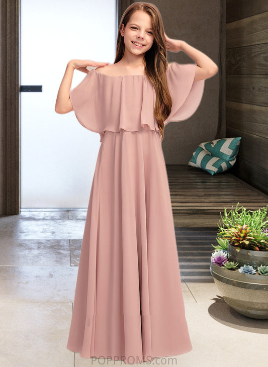 Maeve A-Line Off-the-Shoulder Floor-Length Chiffon Junior Bridesmaid Dress With Ruffle PP6P0013459