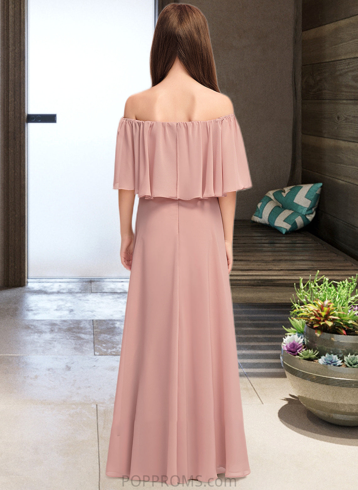 Maeve A-Line Off-the-Shoulder Floor-Length Chiffon Junior Bridesmaid Dress With Ruffle PP6P0013459