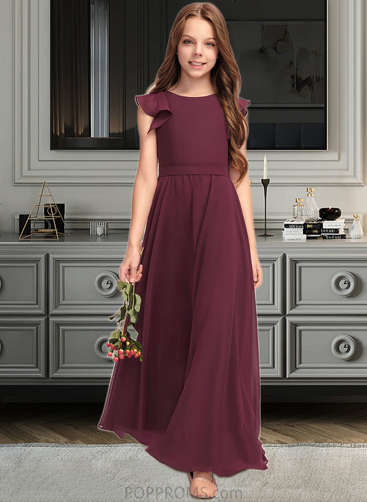 Aimee A-Line Scoop Neck Floor-Length Chiffon Junior Bridesmaid Dress With Cascading Ruffles PP6P0013466