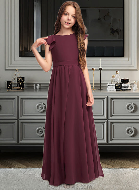 Aimee A-Line Scoop Neck Floor-Length Chiffon Junior Bridesmaid Dress With Cascading Ruffles PP6P0013466