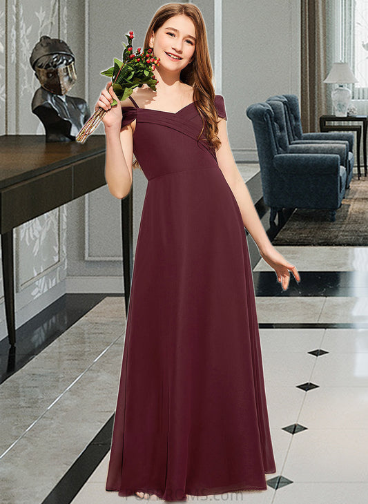 Carolina A-Line Off-the-Shoulder Floor-Length Chiffon Junior Bridesmaid Dress With Ruffle PP6P0013467