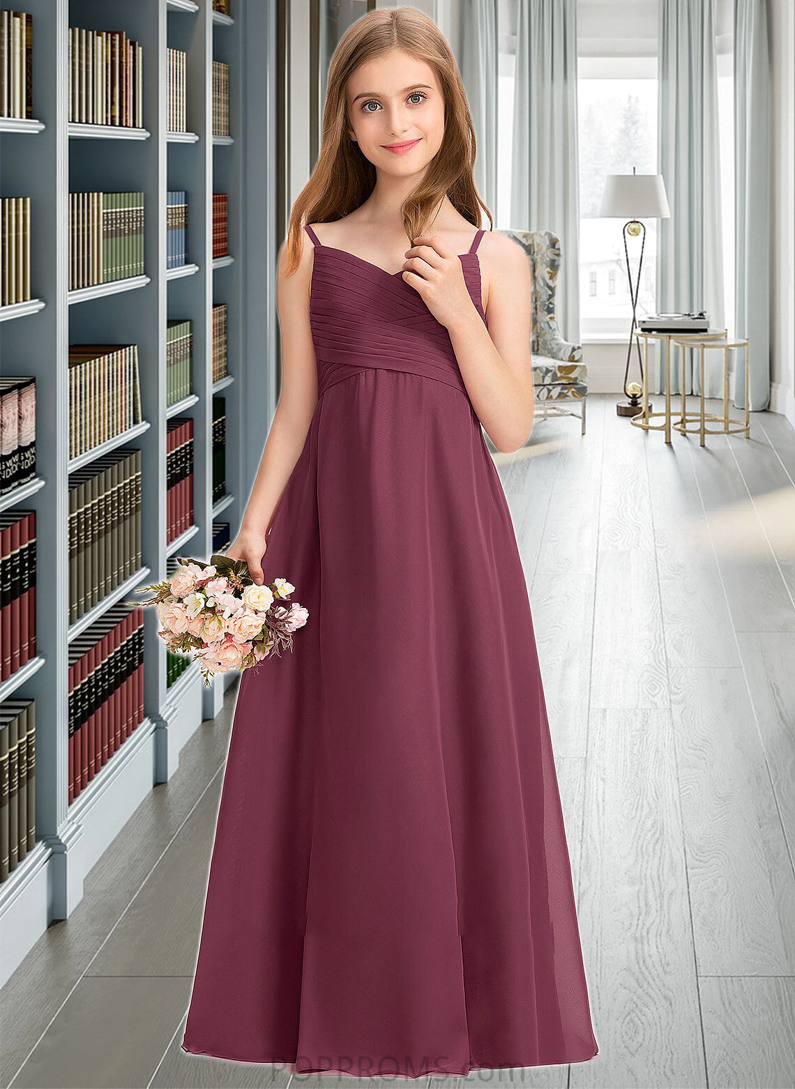 Patience A-Line Sweetheart Floor-Length Chiffon Junior Bridesmaid Dress With Ruffle PP6P0013470