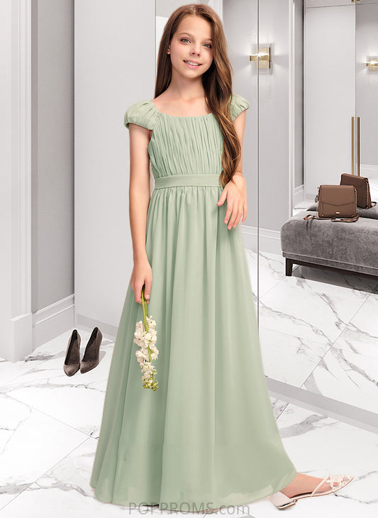 Frida A-Line Scoop Neck Floor-Length Chiffon Junior Bridesmaid Dress With Ruffle Bow(s) PP6P0013474