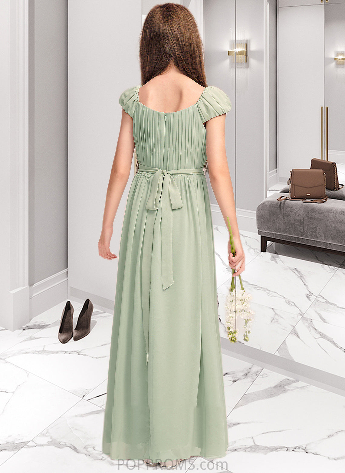 Frida A-Line Scoop Neck Floor-Length Chiffon Junior Bridesmaid Dress With Ruffle Bow(s) PP6P0013474