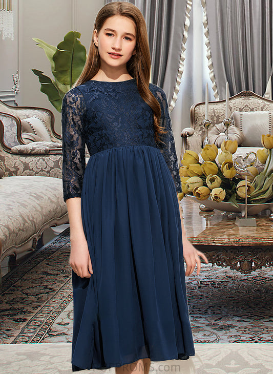 Addison A-Line Scoop Neck Tea-Length Chiffon Lace Junior Bridesmaid Dress PP6P0013477