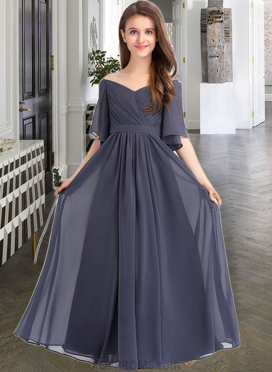 Aleena A-Line Off-the-Shoulder Floor-Length Chiffon Junior Bridesmaid Dress With Ruffle Bow(s) PP6P0013479