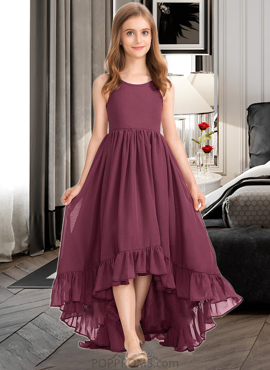 Carissa A-Line Scoop Neck Asymmetrical Chiffon Junior Bridesmaid Dress With Bow(s) Cascading Ruffles PP6P0013480