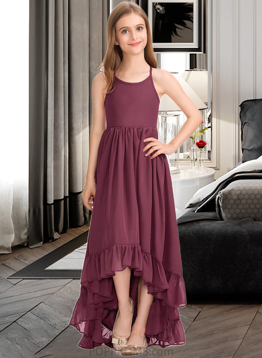 Carissa A-Line Scoop Neck Asymmetrical Chiffon Junior Bridesmaid Dress With Bow(s) Cascading Ruffles PP6P0013480