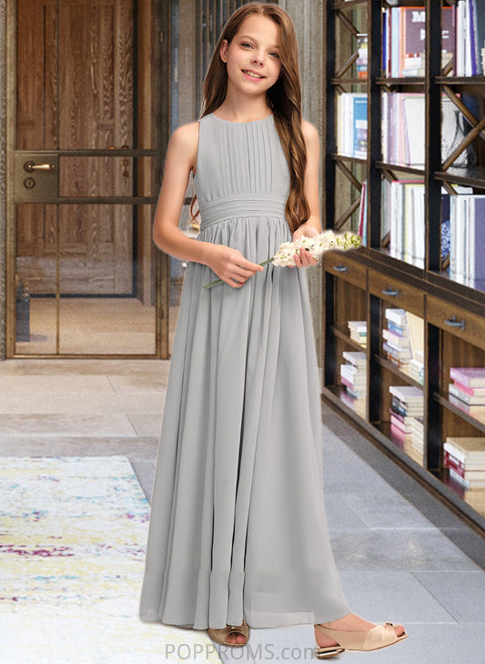 Magdalena A-Line Scoop Neck Floor-Length Chiffon Junior Bridesmaid Dress With Ruffle Bow(s) PP6P0013483