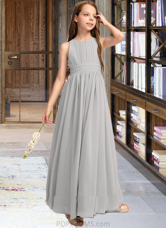 Magdalena A-Line Scoop Neck Floor-Length Chiffon Junior Bridesmaid Dress With Ruffle Bow(s) PP6P0013483