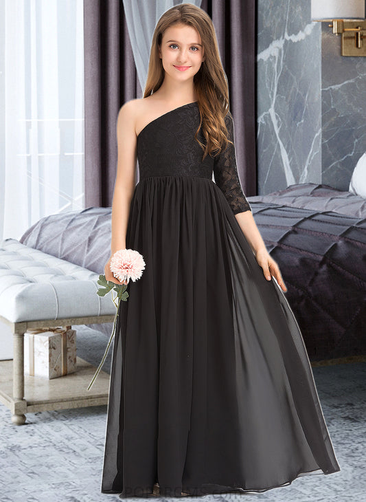 Katelynn A-Line One-Shoulder Floor-Length Chiffon Lace Junior Bridesmaid Dress PP6P0013486