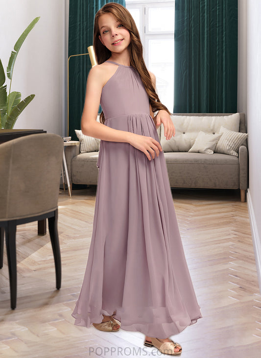 Carolyn A-Line Scoop Neck Floor-Length Chiffon Junior Bridesmaid Dress With Cascading Ruffles PP6P0013492