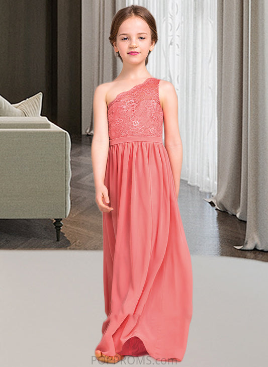 Audrina A-Line One-Shoulder Floor-Length Chiffon Lace Junior Bridesmaid Dress PP6P0013500