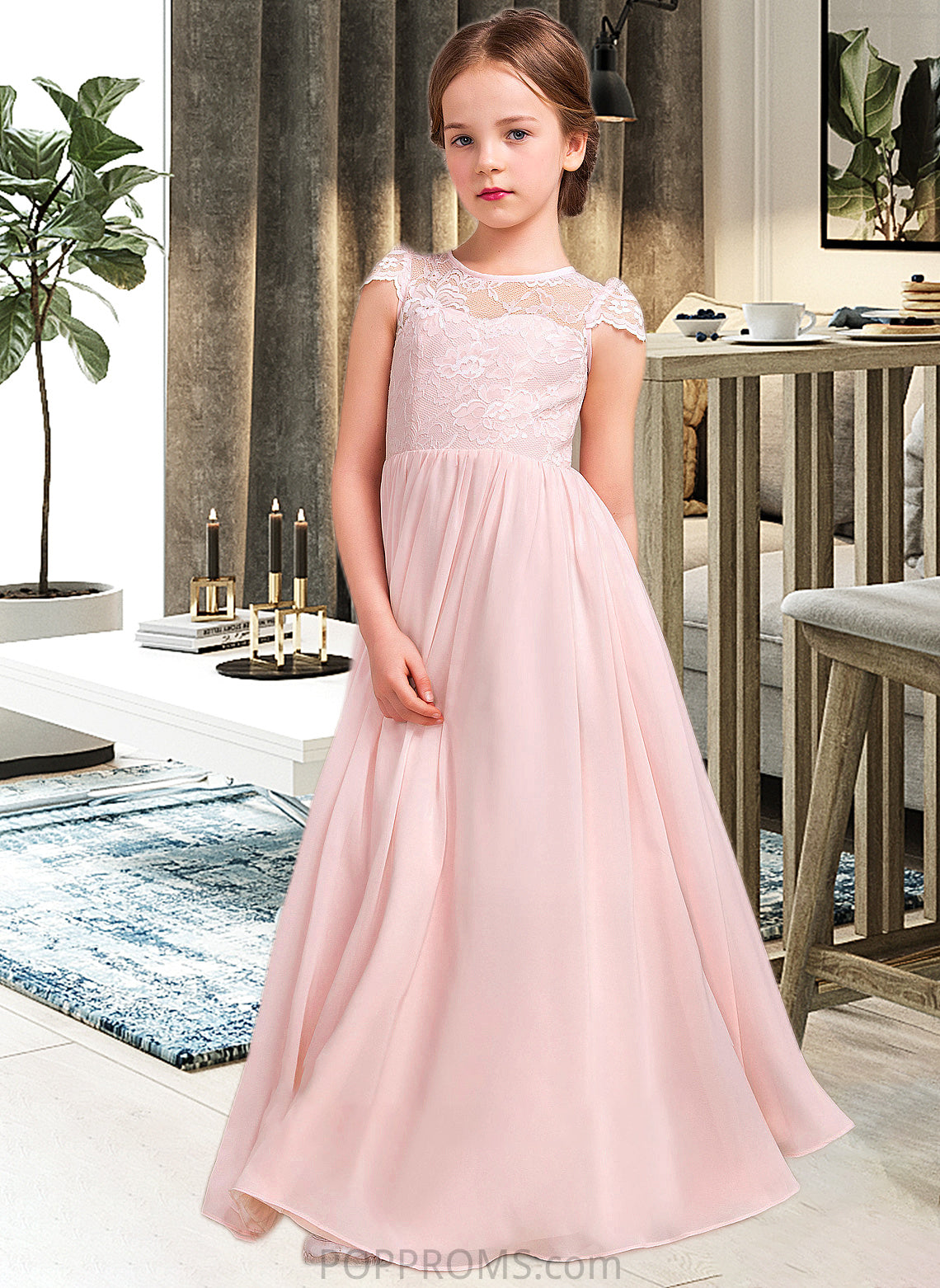 Ruth A-LineScoopNeckFloor-LengthChiffonLaceJuniorBridesmaidDress#81155 PP6P0013502