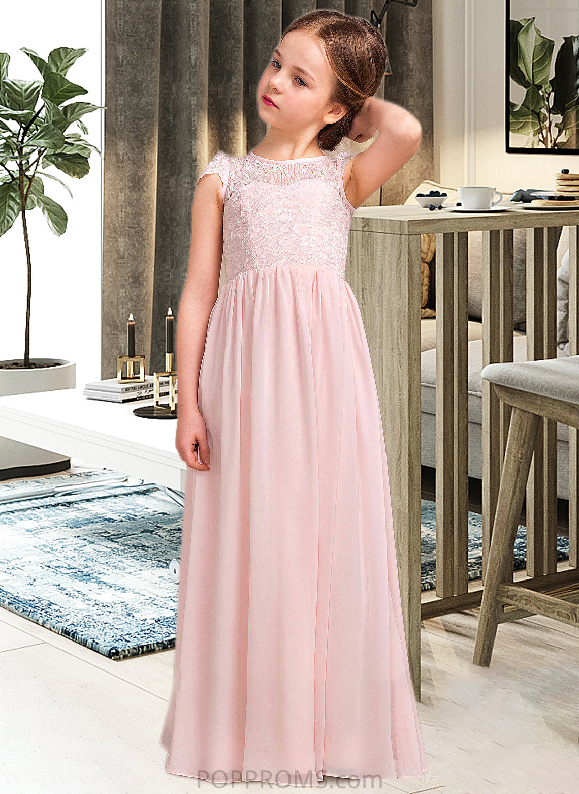 Ruth A-LineScoopNeckFloor-LengthChiffonLaceJuniorBridesmaidDress#81155 PP6P0013502