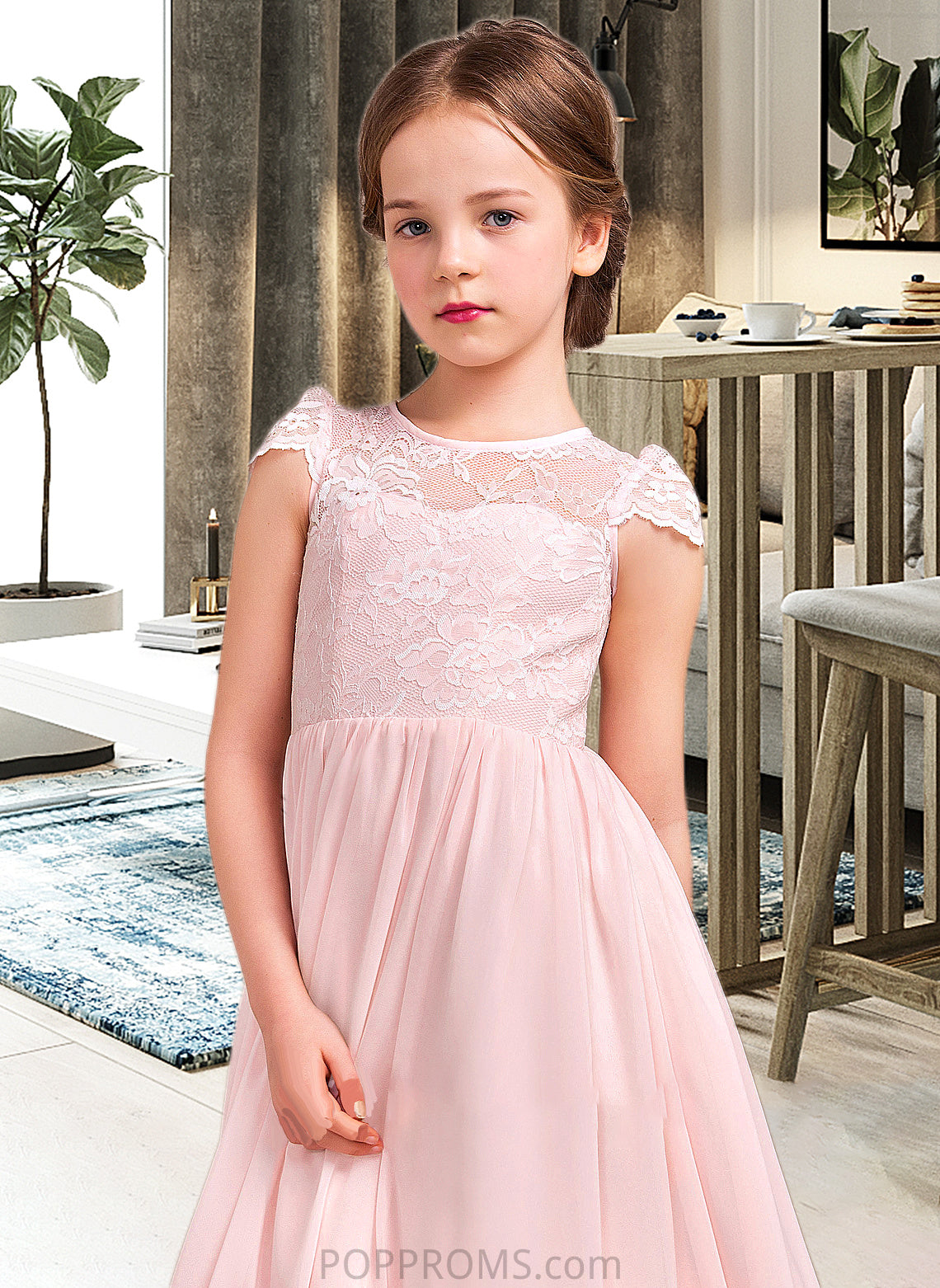 Ruth A-LineScoopNeckFloor-LengthChiffonLaceJuniorBridesmaidDress#81155 PP6P0013502